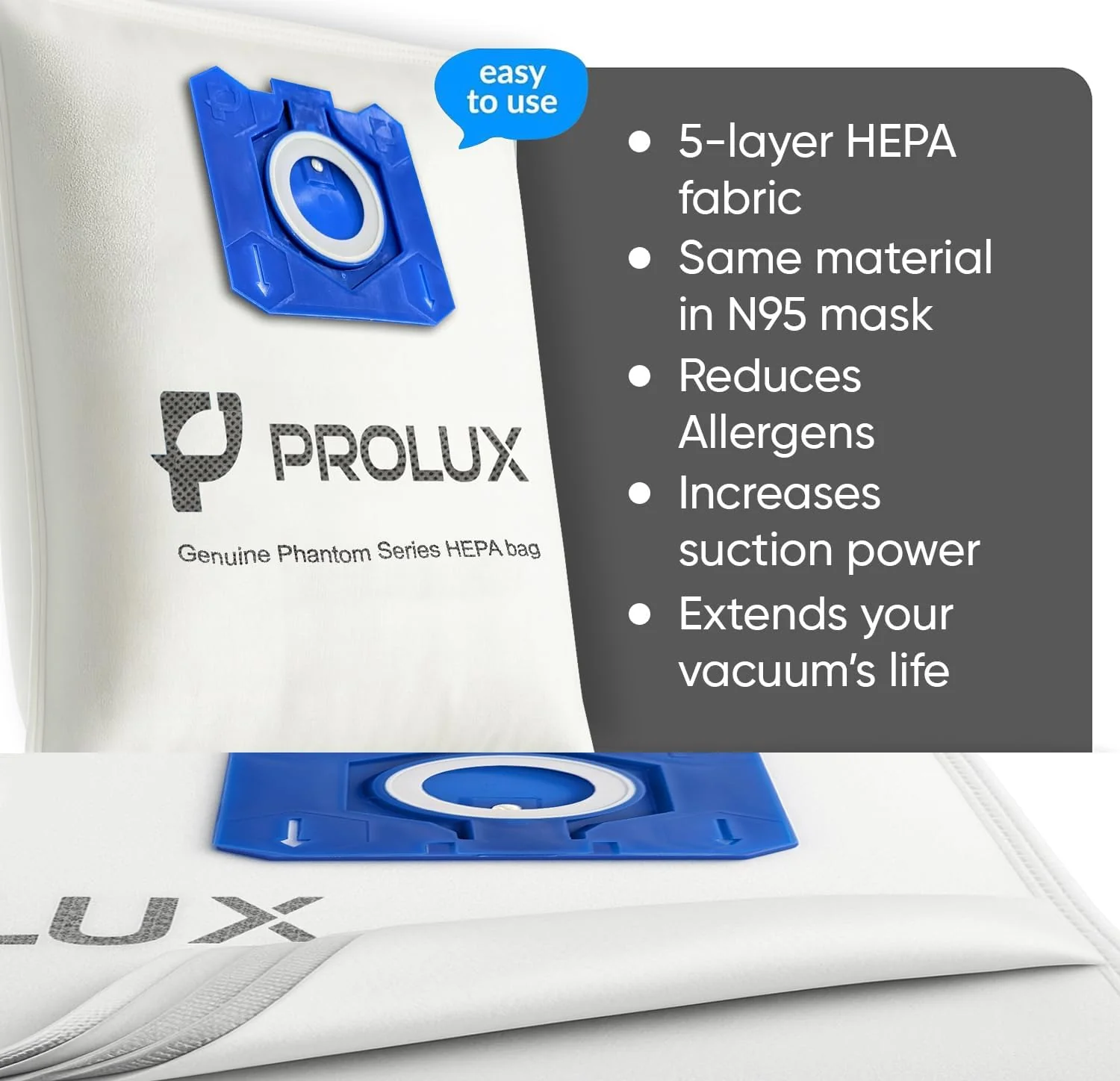 6 Pack of HEPA Bags and 2 Post Filters for the Prolux Phantom and TerraVac Canister Vacuum Cleaners - Image 2