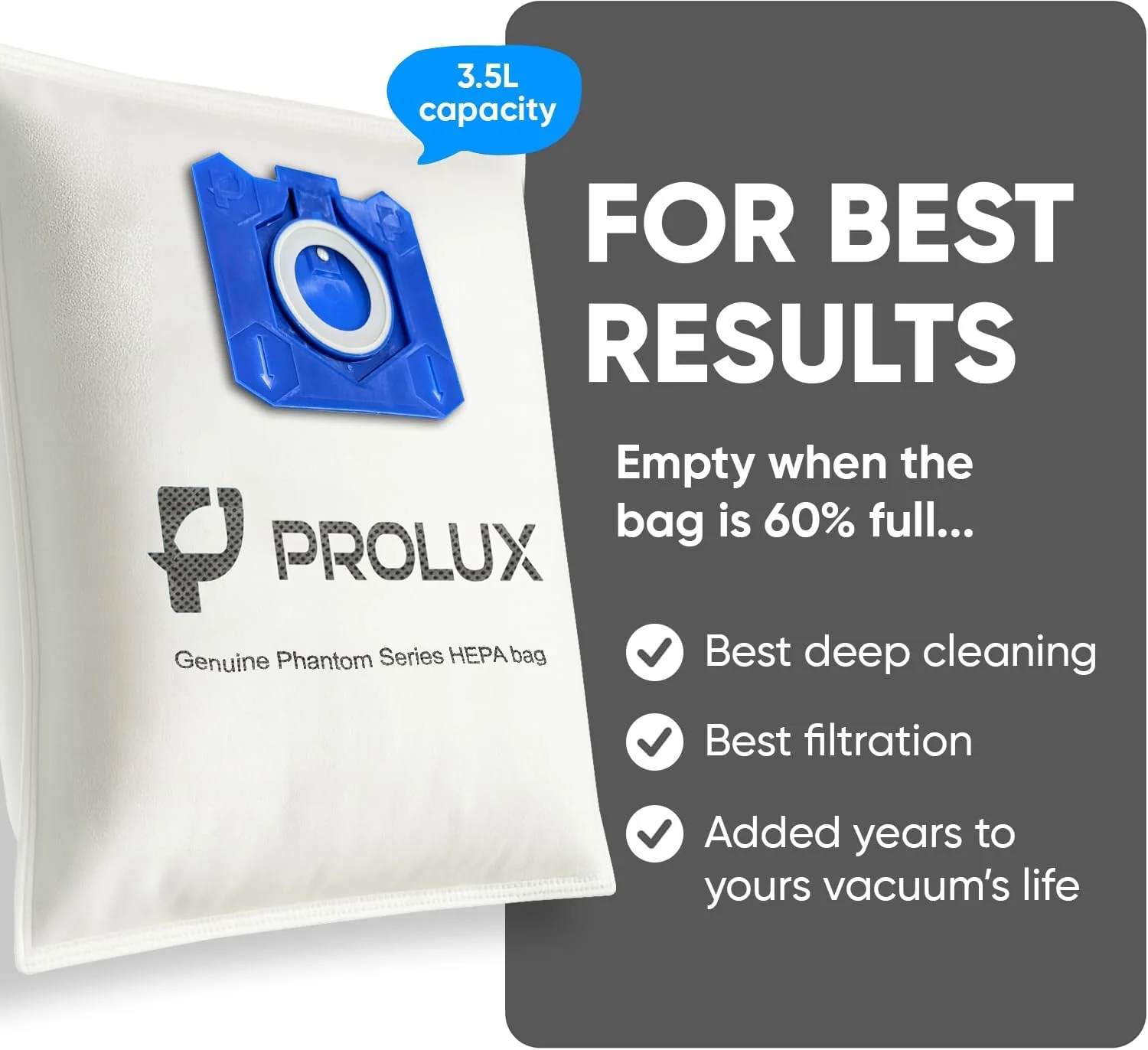 6 Pack of HEPA Bags and 2 Post Filters for the Prolux Phantom and TerraVac Canister Vacuum Cleaners - Image 4