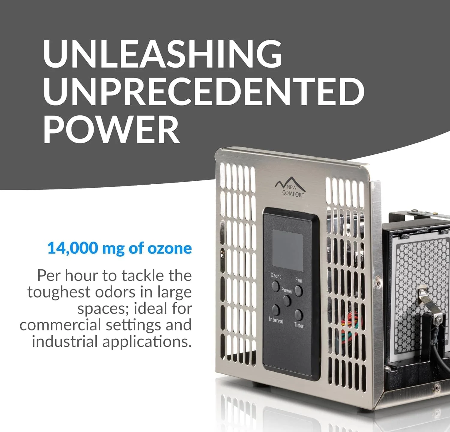 New Comfort PLCOZ12K Stainless Steel 6,000 to 14,000 mg/hr Commercial Ozone Generator and Air Purifier - Image 5