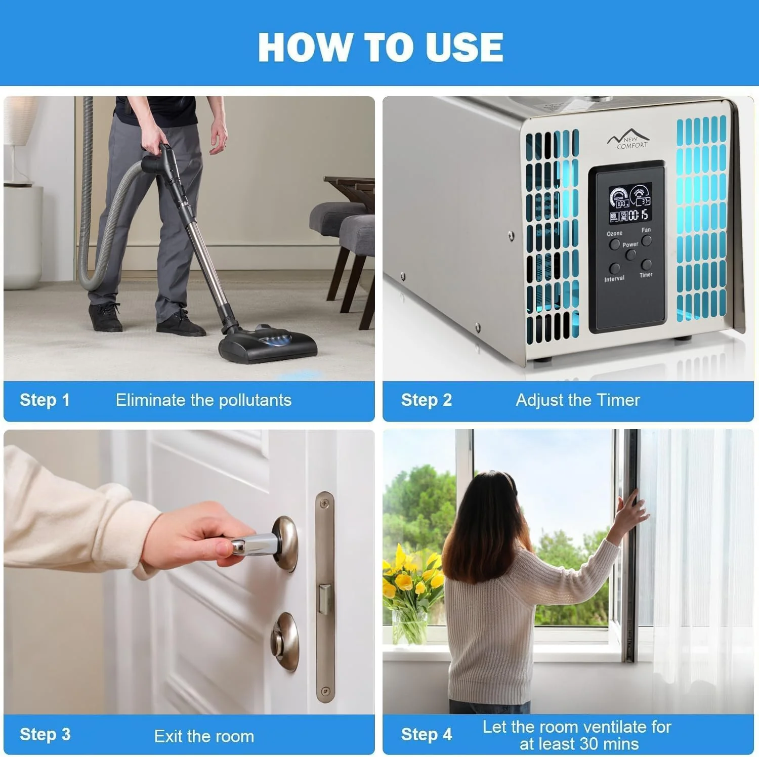 New Comfort PLCOZ12K Stainless Steel 6,000 to 14,000 mg/hr Commercial Ozone Generator and Air Purifier - Image 8