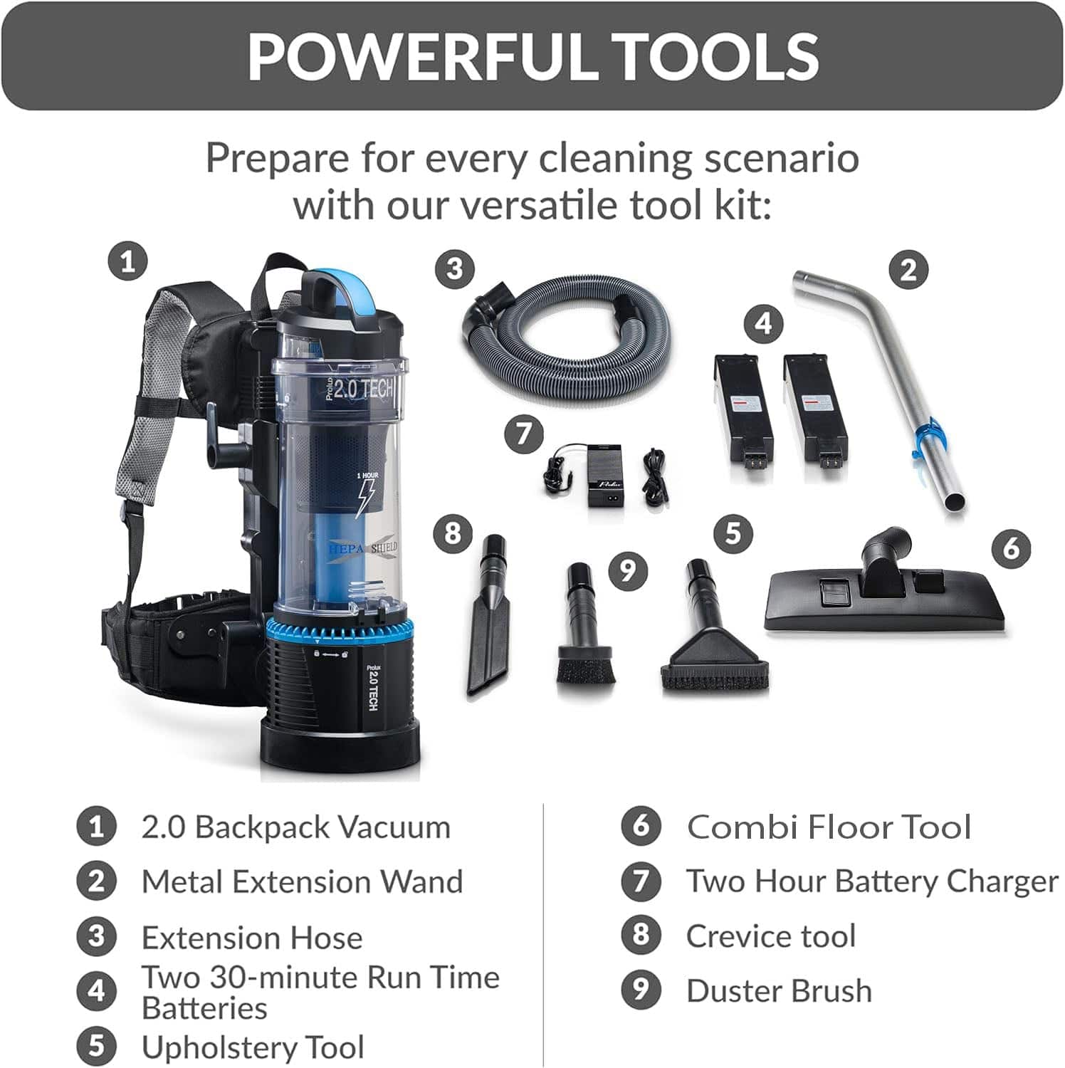 Prolux 2.0 Cordless Bagless Upright Backpack Vacuum with 1 hour Lithium Ion Battery - Image 7