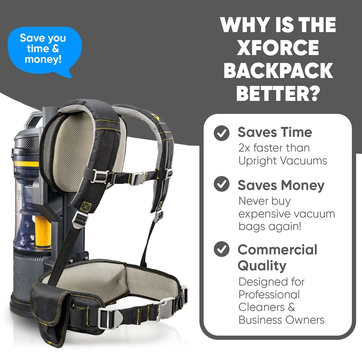 Prolux XForce Pro Commercial Bagless Backpack Vacuum with Electric Power Nozzle - Image 2