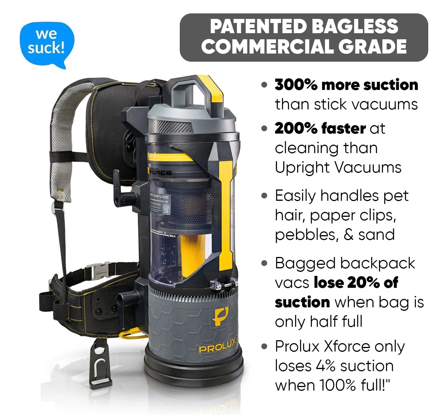 Prolux XForce Pro Commercial Bagless Backpack Vacuum with Electric Power Nozzle - Image 6