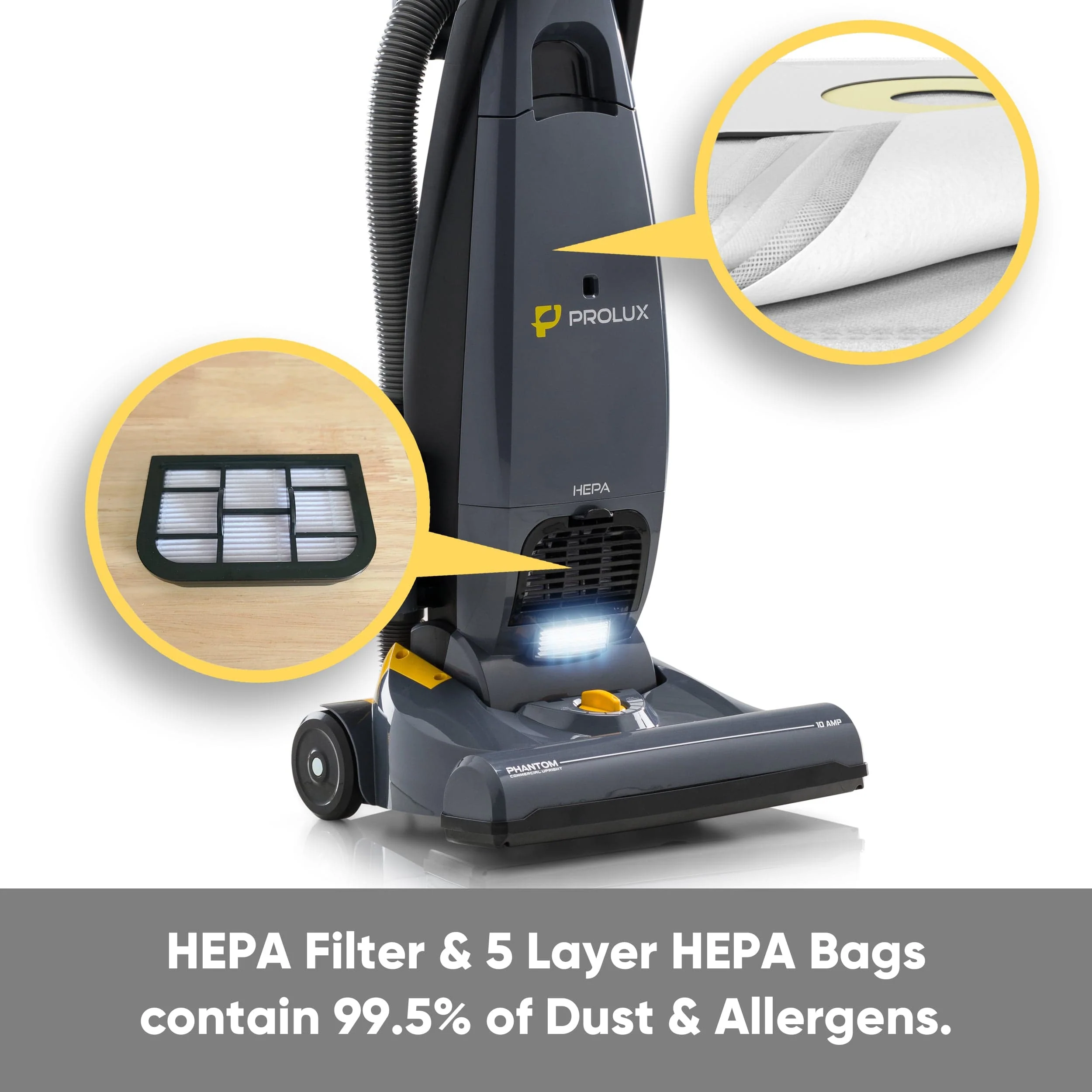 Prolux Phantom Commercial Bagged Upright Sealed HEPA Pet Vacuum for Professional Cleaners - Image 9